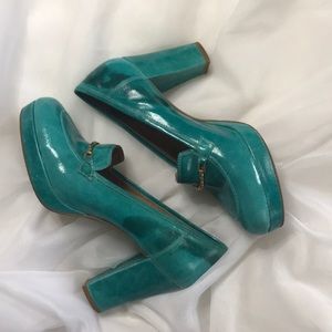 Anthropologie Lucky Penny Block Loafer Heel Sz 7.5